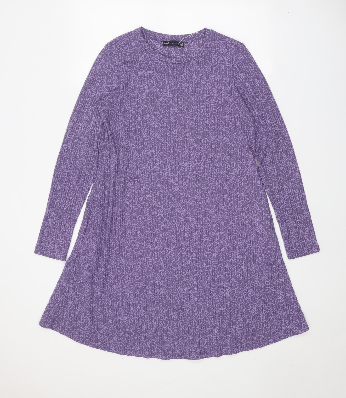 Marks and Spencer Womens Purple Polyester Trapeze & Swing Size 14 Round Neck Pullover