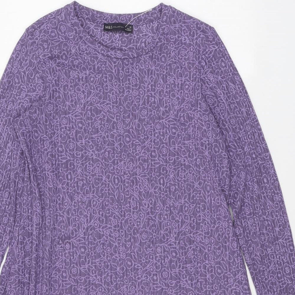 Marks and Spencer Womens Purple Polyester Trapeze & Swing Size 14 Round Neck Pullover