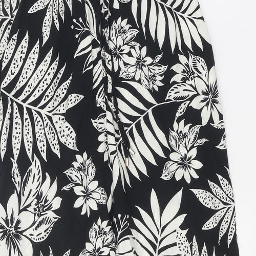 F&F Womens Black Floral Viscose Trousers Size 6 Regular Tie