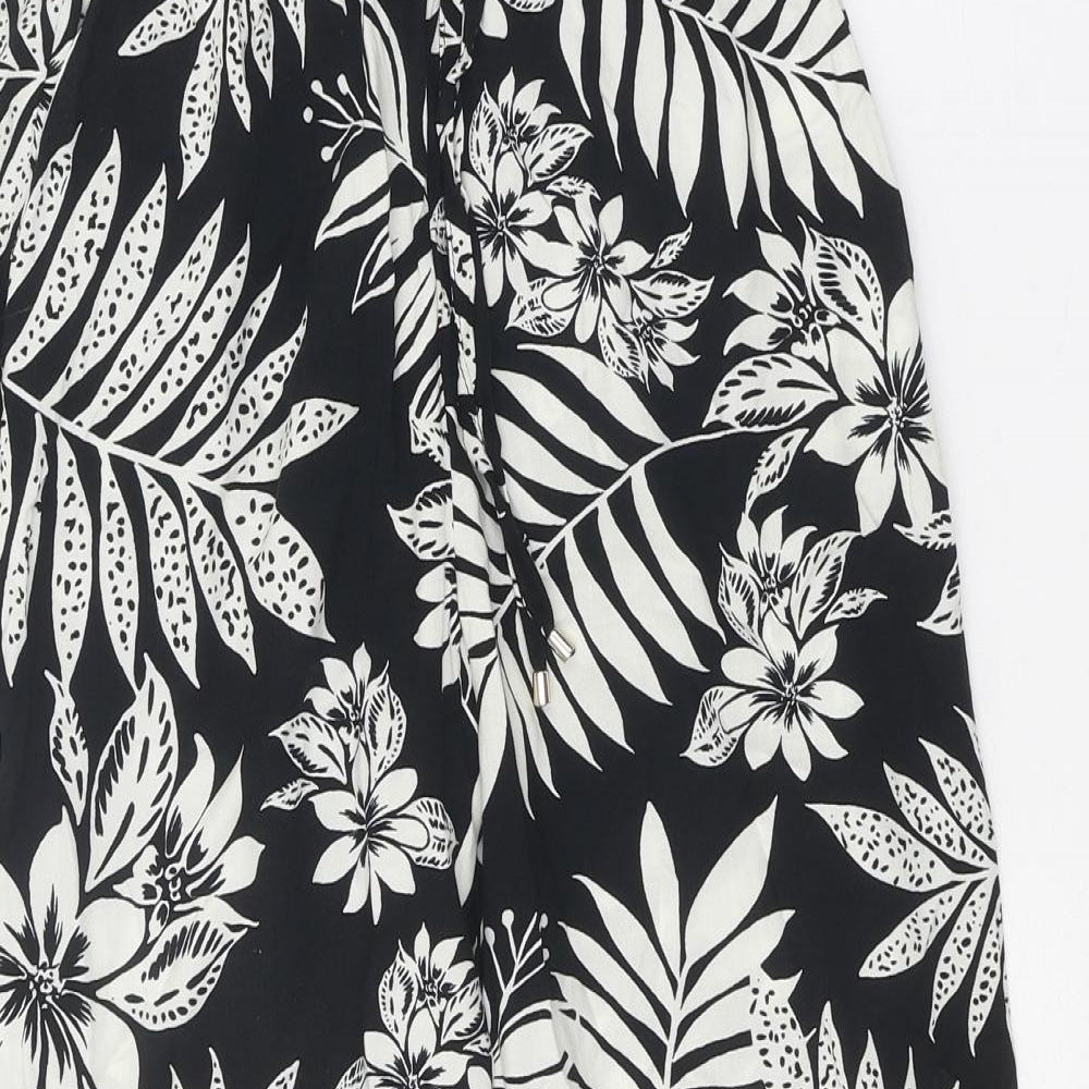 F&F Womens Black Floral Viscose Trousers Size 6 Regular Tie