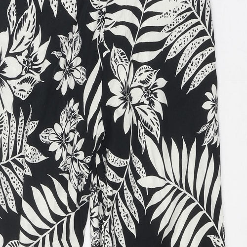 F&F Womens Black Floral Viscose Trousers Size 6 Regular Tie