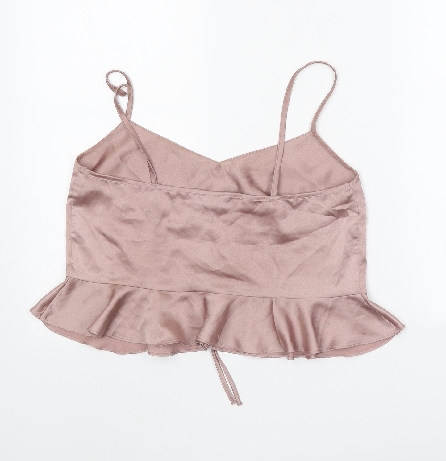 Topshop Womens Pink Polyester Camisole Tank Size 8 V-Neck - Cropped Front Ruched