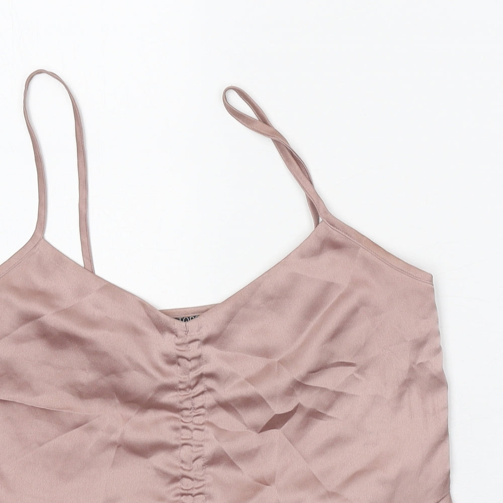 Topshop Womens Pink Polyester Camisole Tank Size 8 V-Neck - Cropped Front Ruched