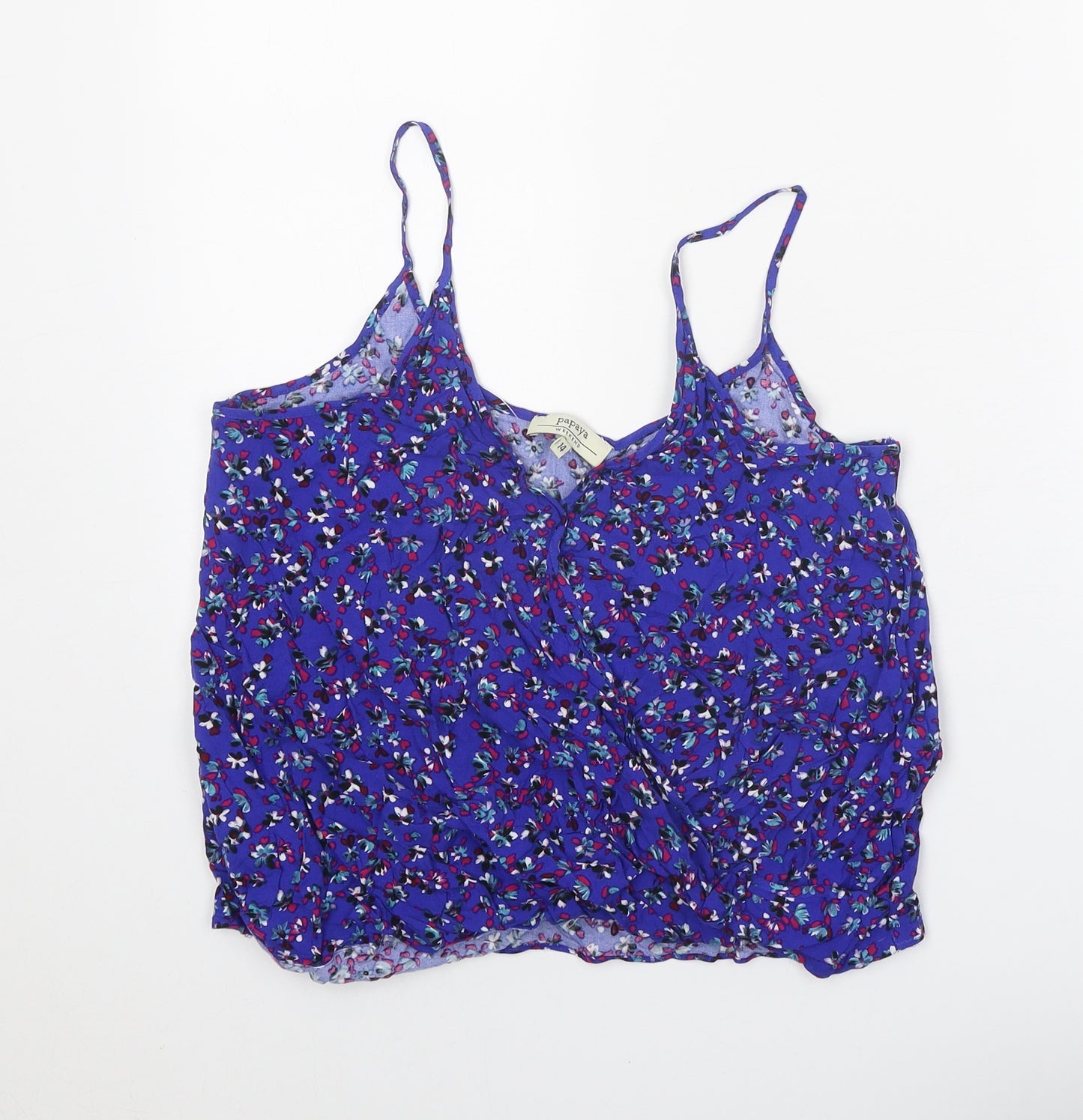 Papaya Womens Blue Floral Viscose Camisole Tank Size 14 V-Neck