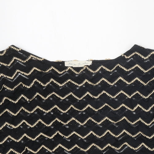 Staring at Stars Womens Black Geometric Nylon Cropped T-Shirt Size S Boat Neck