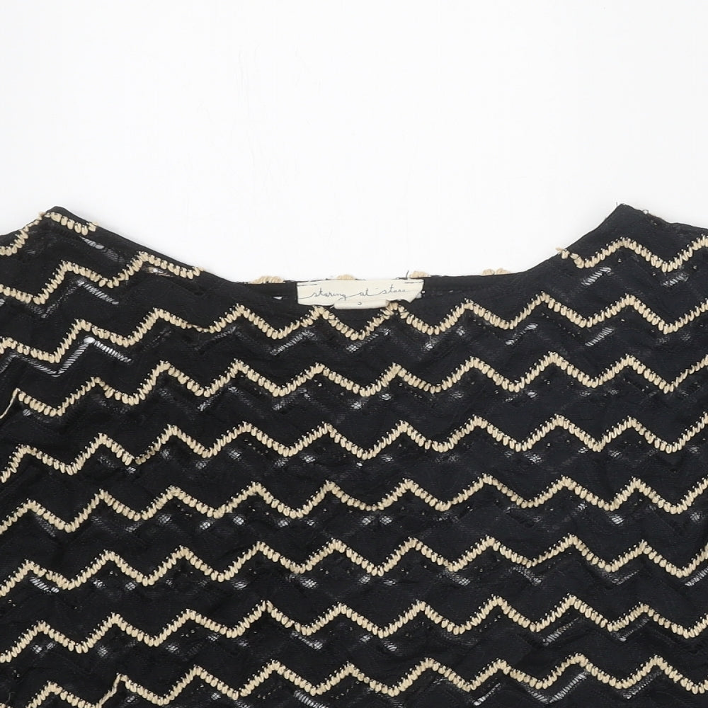 Staring at Stars Womens Black Geometric Nylon Cropped T-Shirt Size S Boat Neck