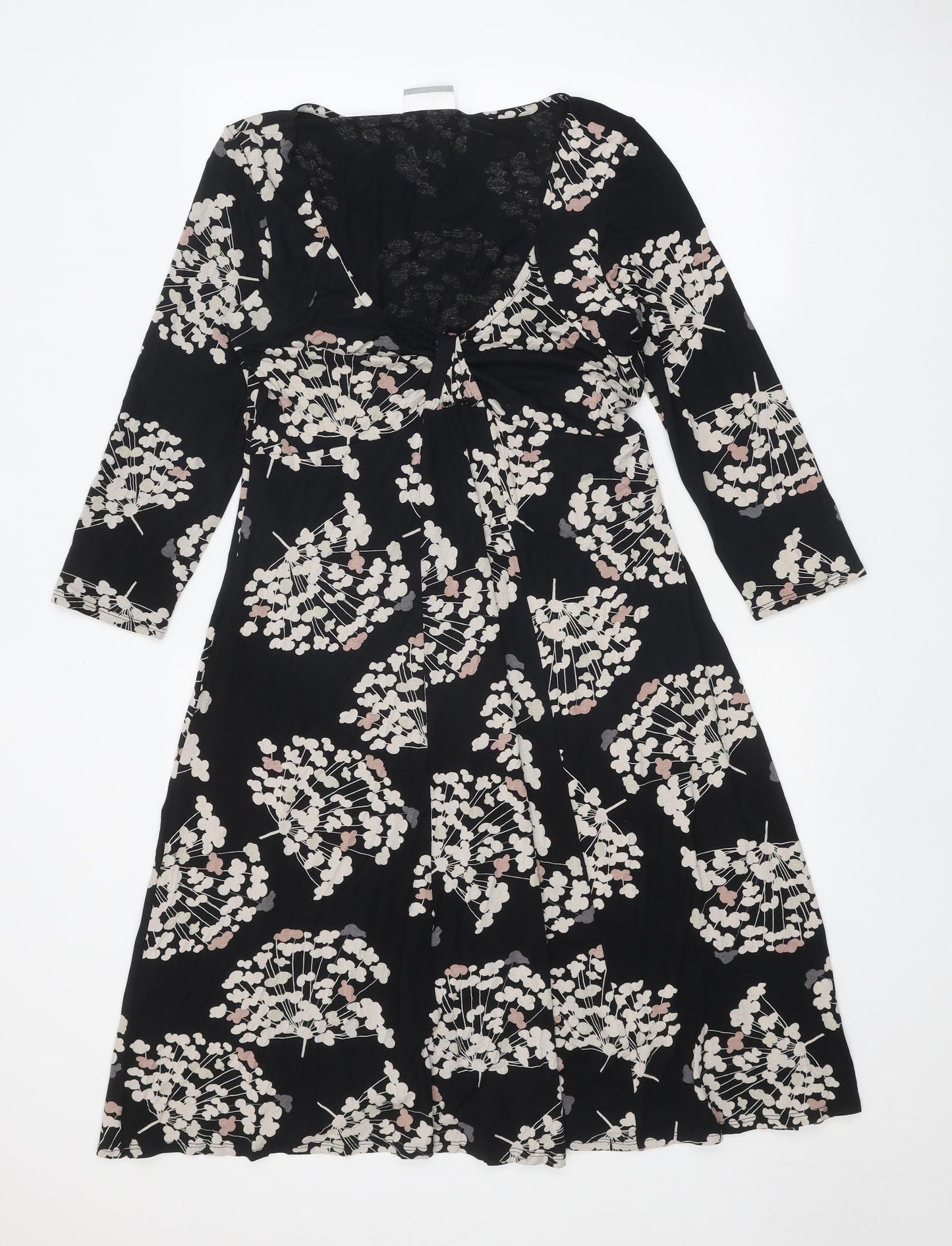 Wallis Womens Black Floral Viscose Trapeze & Swing Size 14 V-Neck Pullover