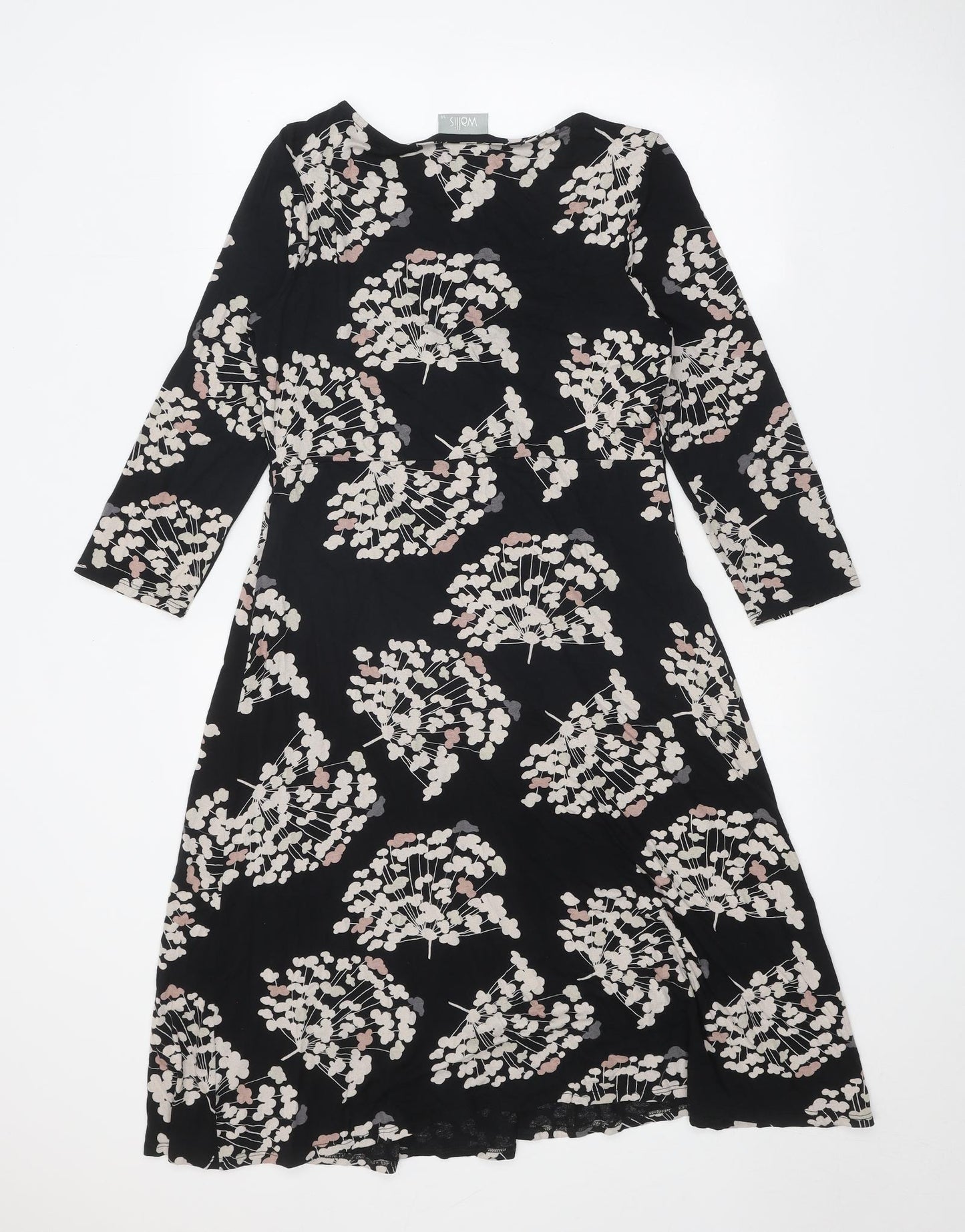 Wallis Womens Black Floral Viscose Trapeze & Swing Size 14 V-Neck Pullover