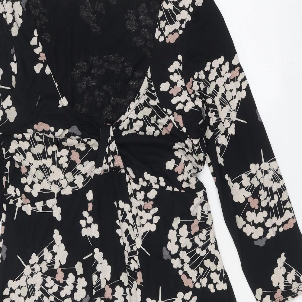 Wallis Womens Black Floral Viscose Trapeze & Swing Size 14 V-Neck Pullover