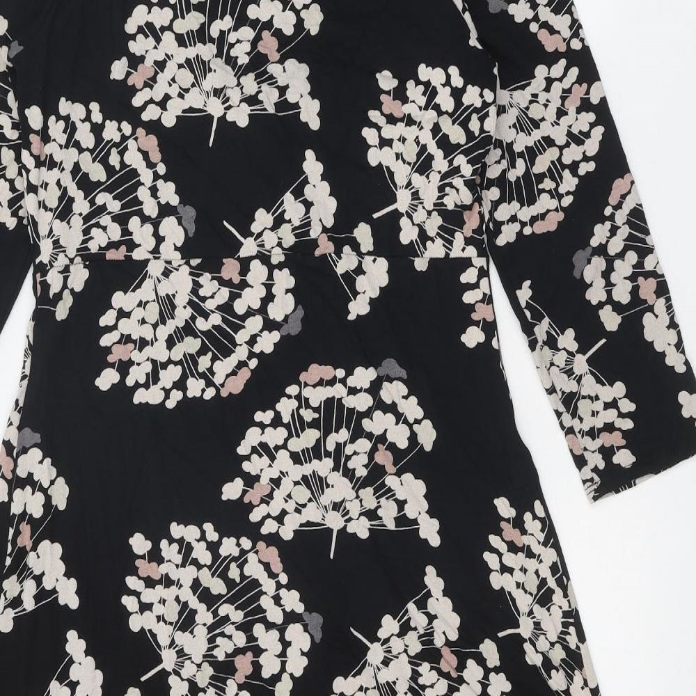 Wallis Womens Black Floral Viscose Trapeze & Swing Size 14 V-Neck Pullover