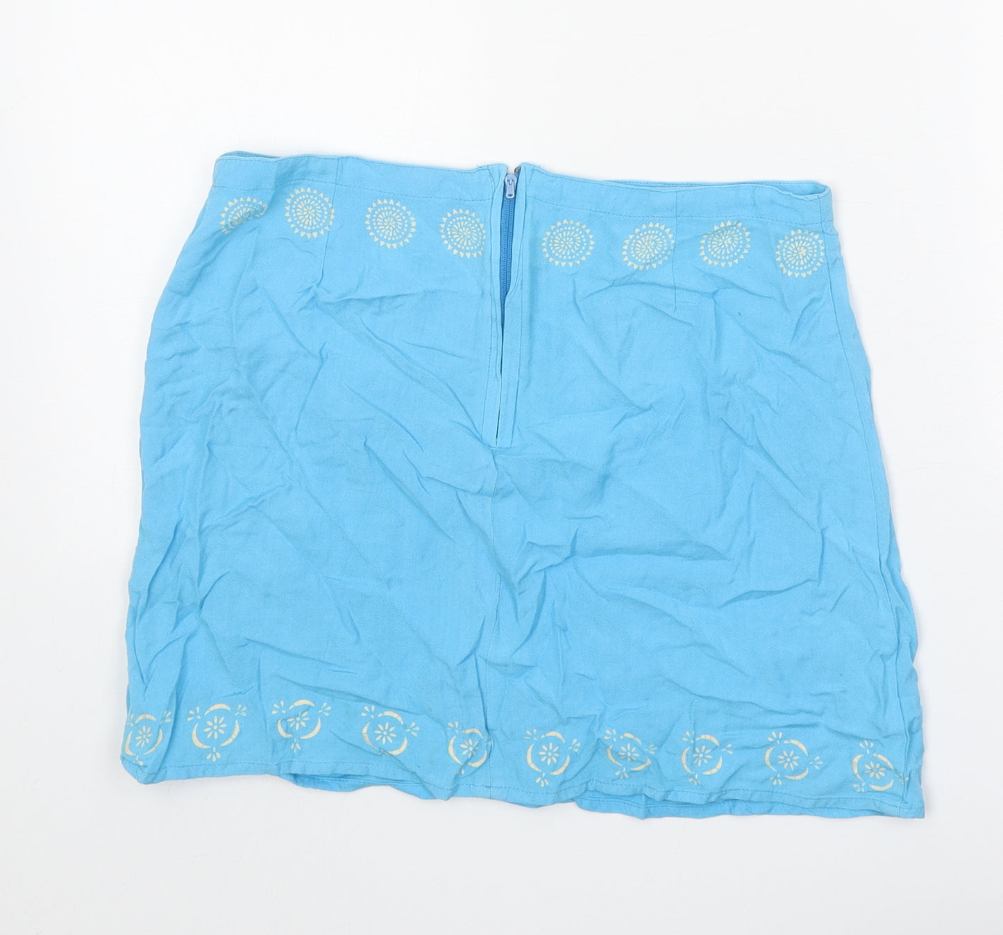 Preworn Womens Blue Geometric Polyester Mini Skirt Size M Zip