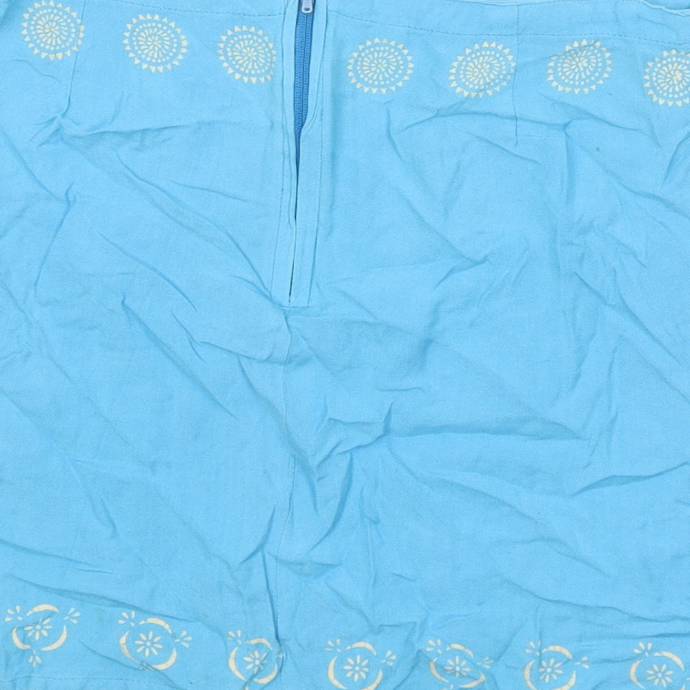 Preworn Womens Blue Geometric Polyester Mini Skirt Size M Zip