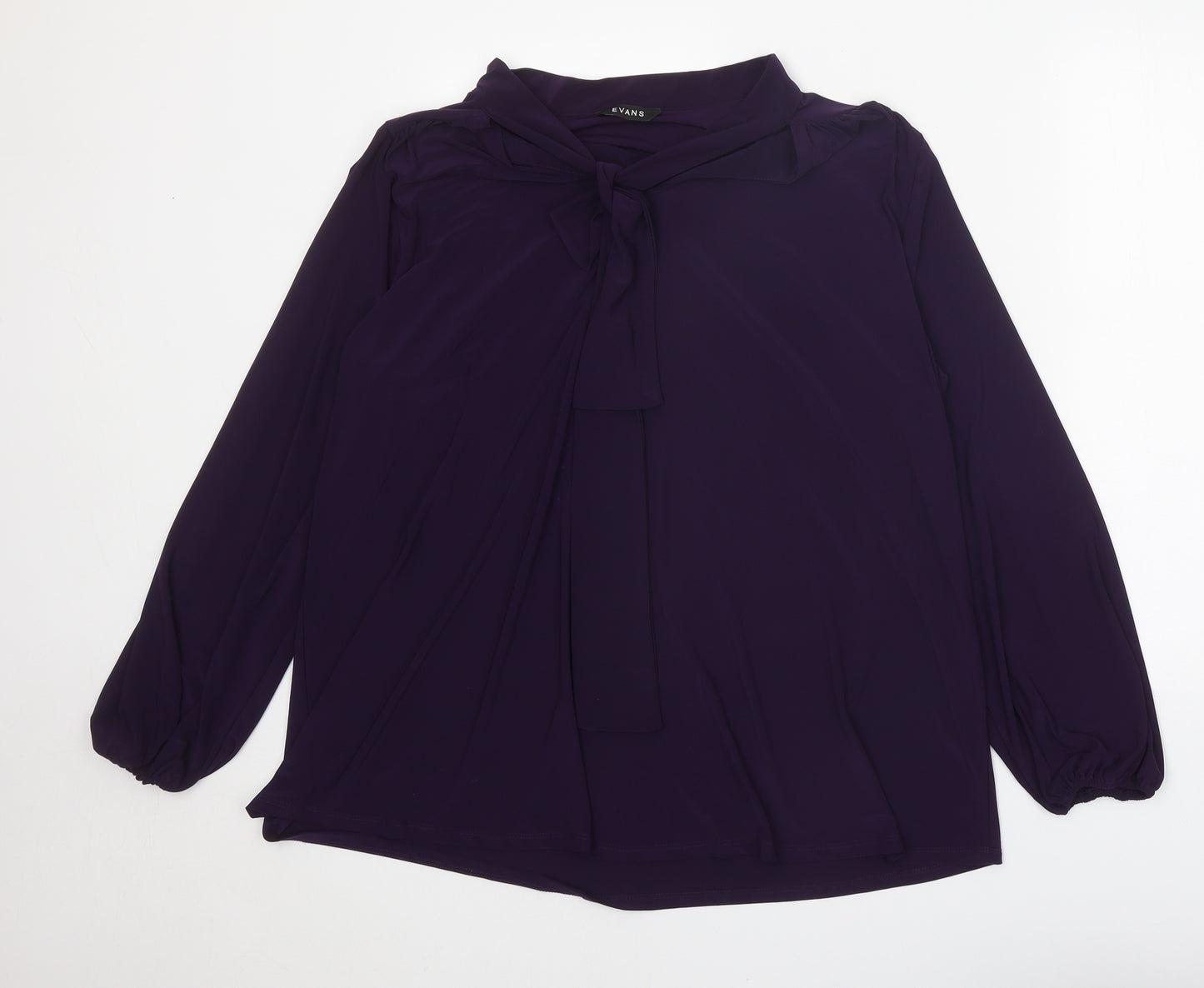 Evans Womens Purple Polyester Basic Blouse Size 18 V-Neck - Pussy Bow Neck
