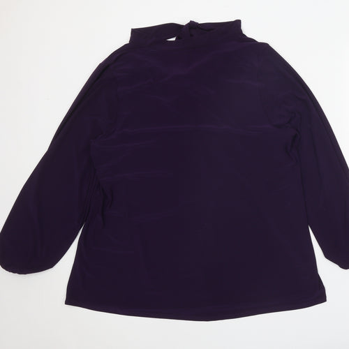 Evans Womens Purple Polyester Basic Blouse Size 18 V-Neck - Pussy Bow Neck