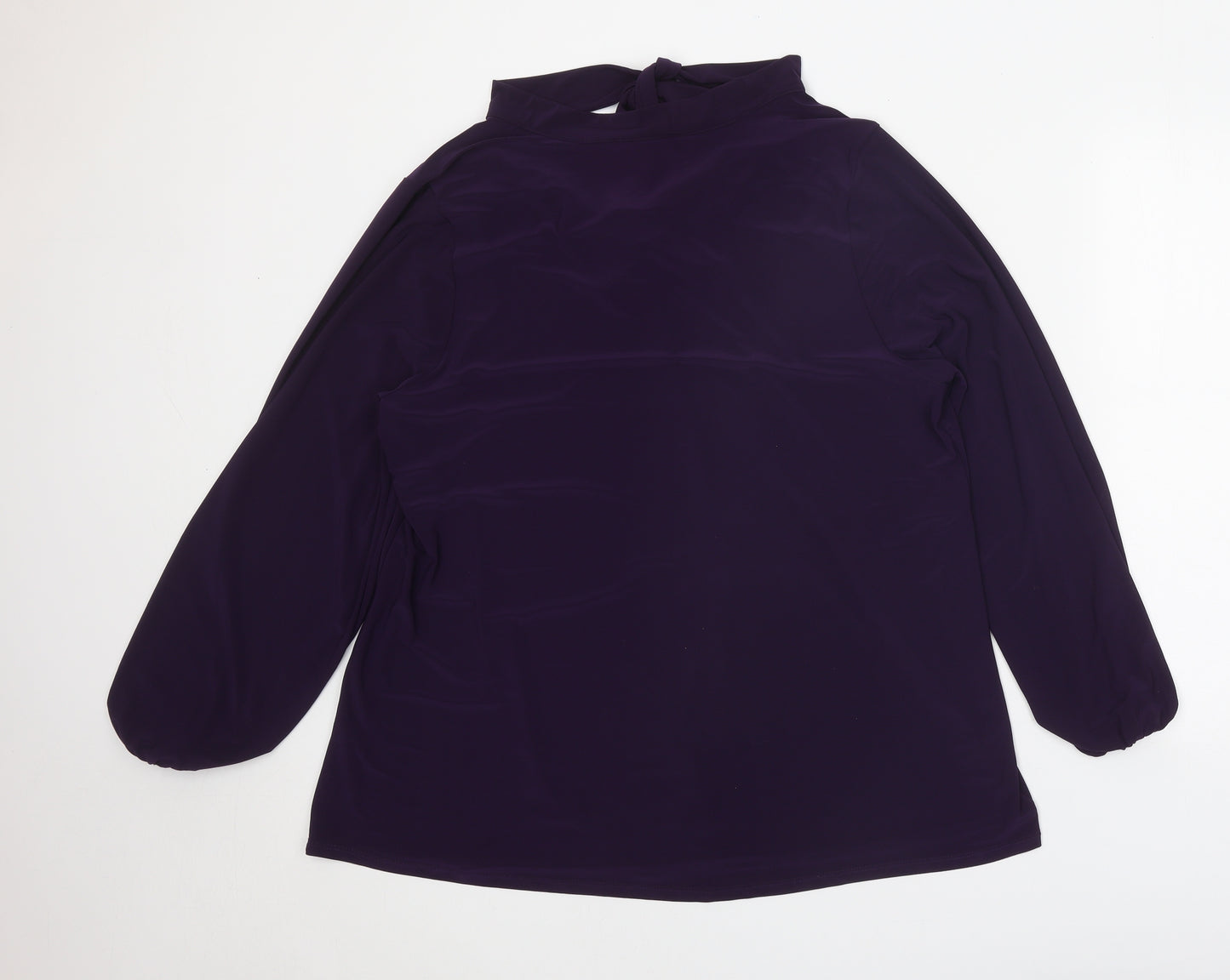 Evans Womens Purple Polyester Basic Blouse Size 18 V-Neck - Pussy Bow Neck