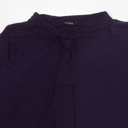 Evans Womens Purple Polyester Basic Blouse Size 18 V-Neck - Pussy Bow Neck