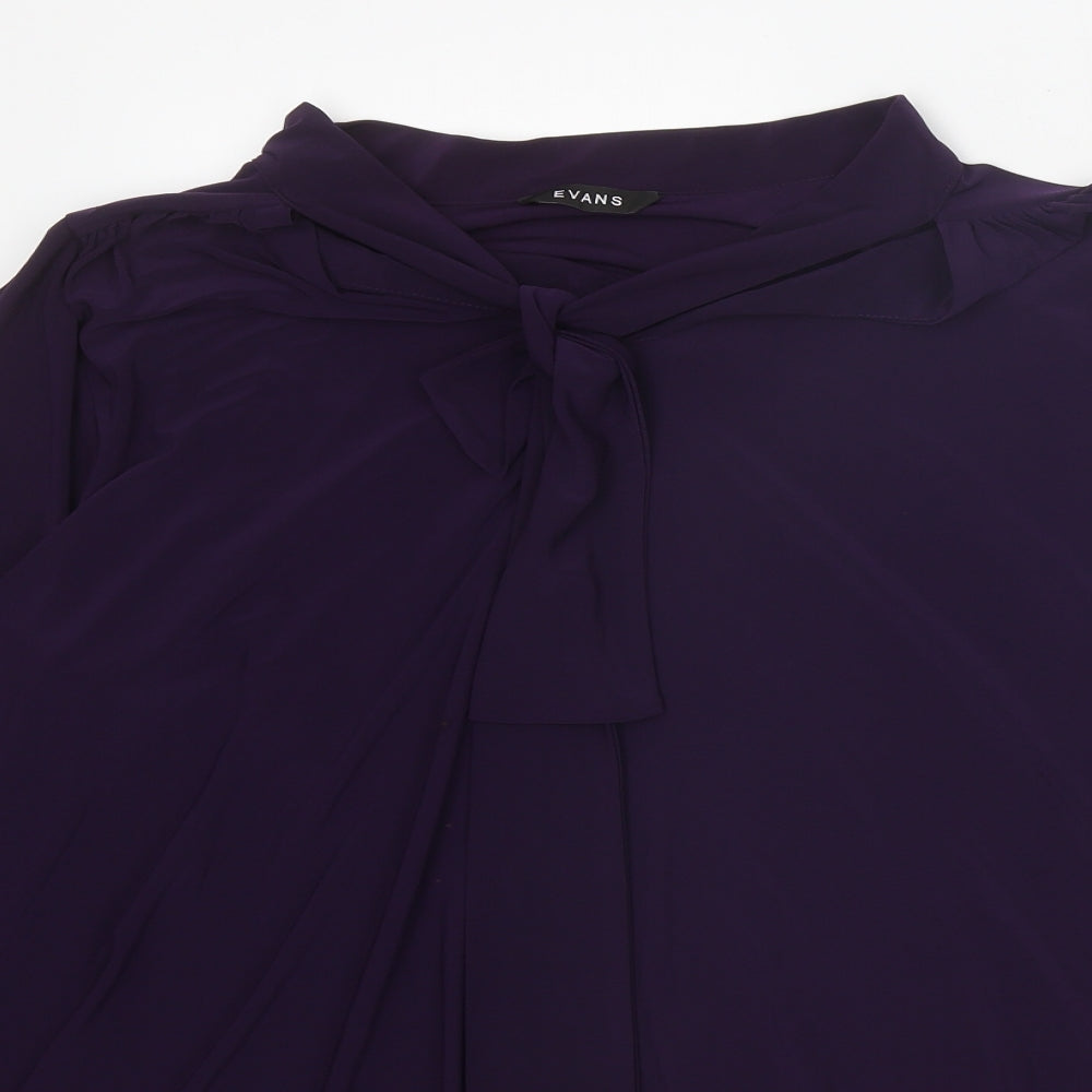 Evans Womens Purple Polyester Basic Blouse Size 18 V-Neck - Pussy Bow Neck