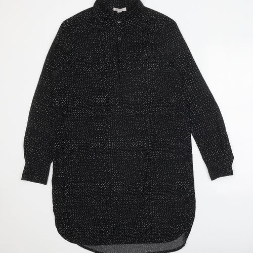 Lila Rose Womens Black Geometric Polyester Shirt Dress Size M Collared Button