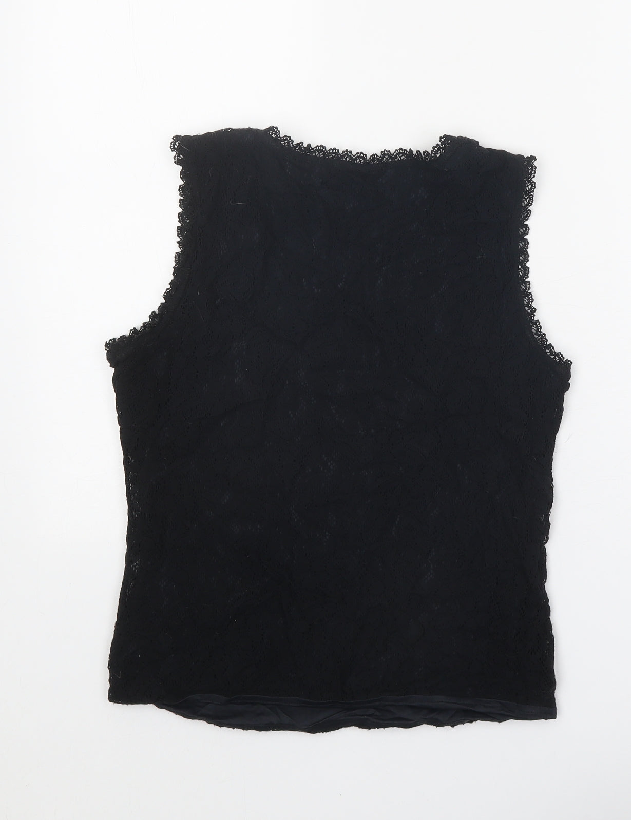 Claire DK Womens Black Polyester Cropped Tank Size M V-Neck - Lace Trim