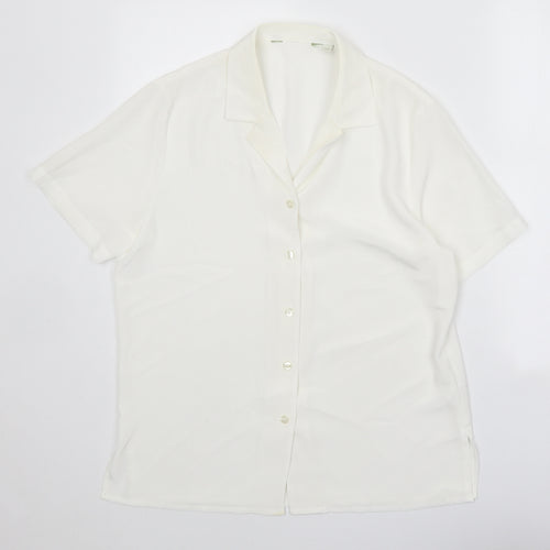 Preworn Womens White Polyester Basic Button-Up Size 10 Collared
