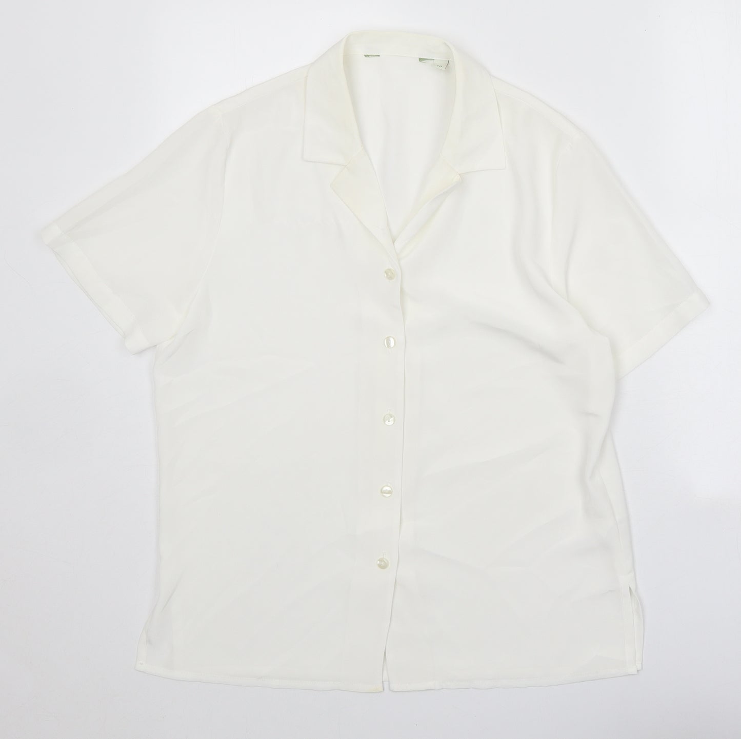 Preworn Womens White Polyester Basic Button-Up Size 10 Collared