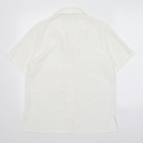 Preworn Womens White Polyester Basic Button-Up Size 10 Collared
