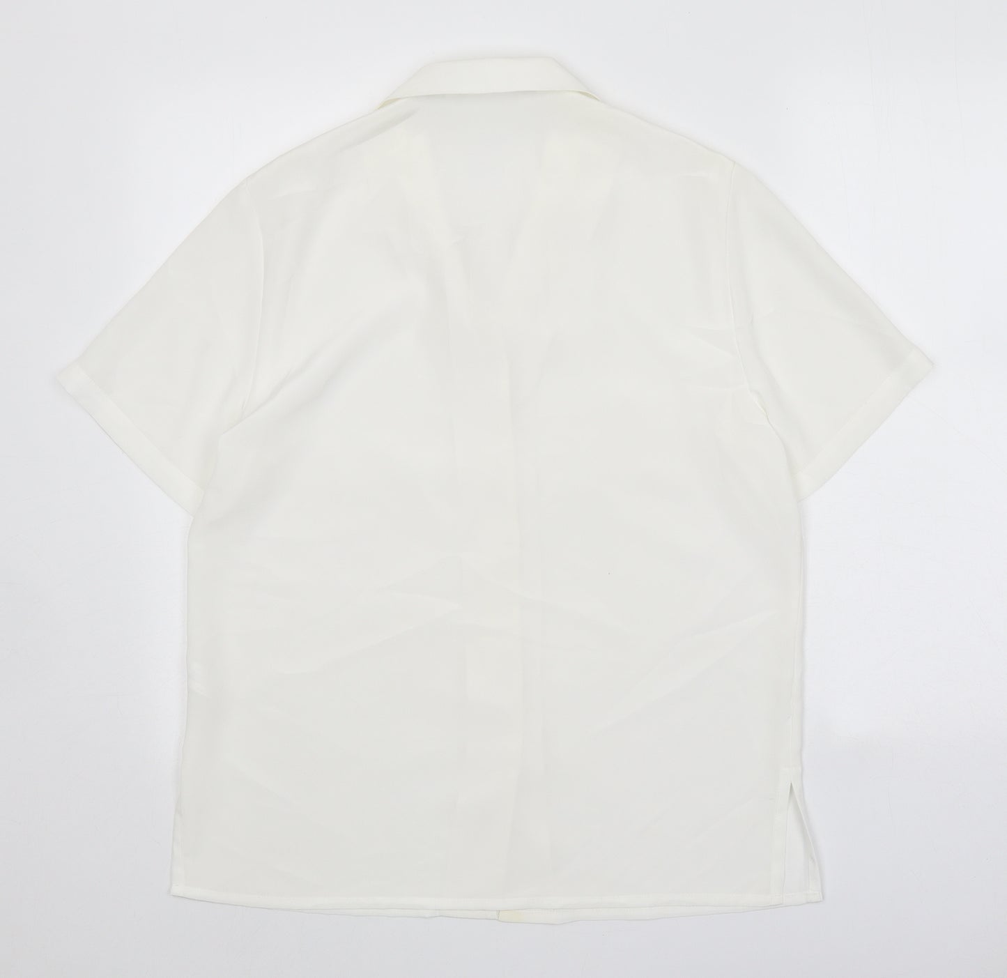 Preworn Womens White Polyester Basic Button-Up Size 10 Collared