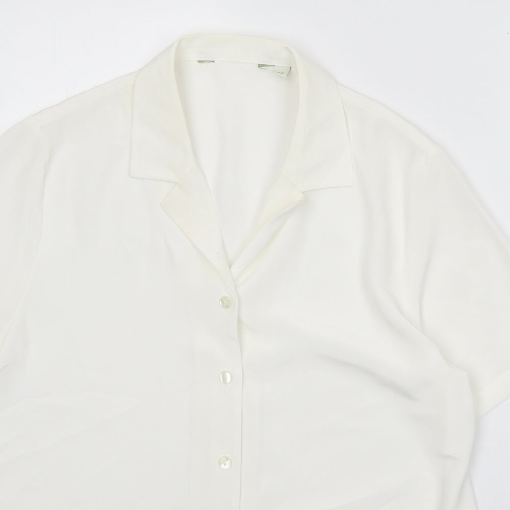 Preworn Womens White Polyester Basic Button-Up Size 10 Collared
