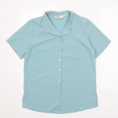 EWM Womens Blue Polyester Basic Button-Up Size 10 Collared