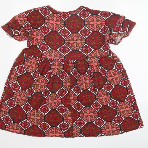 Boohoo Womens Red Geometric Viscose Fit & Flare Size 6 Round Neck Pullover