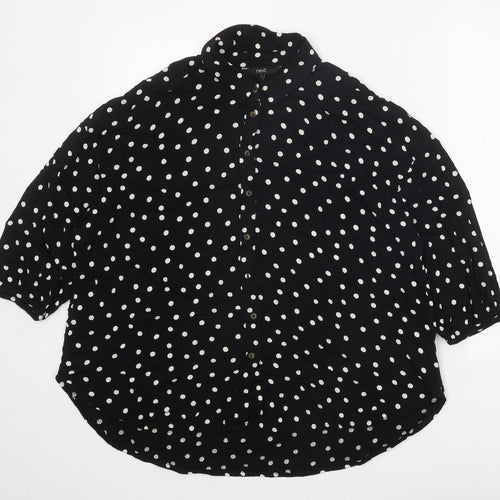 NEXT Womens Black Polka Dot Viscose Basic Button-Up Size 8 Collared