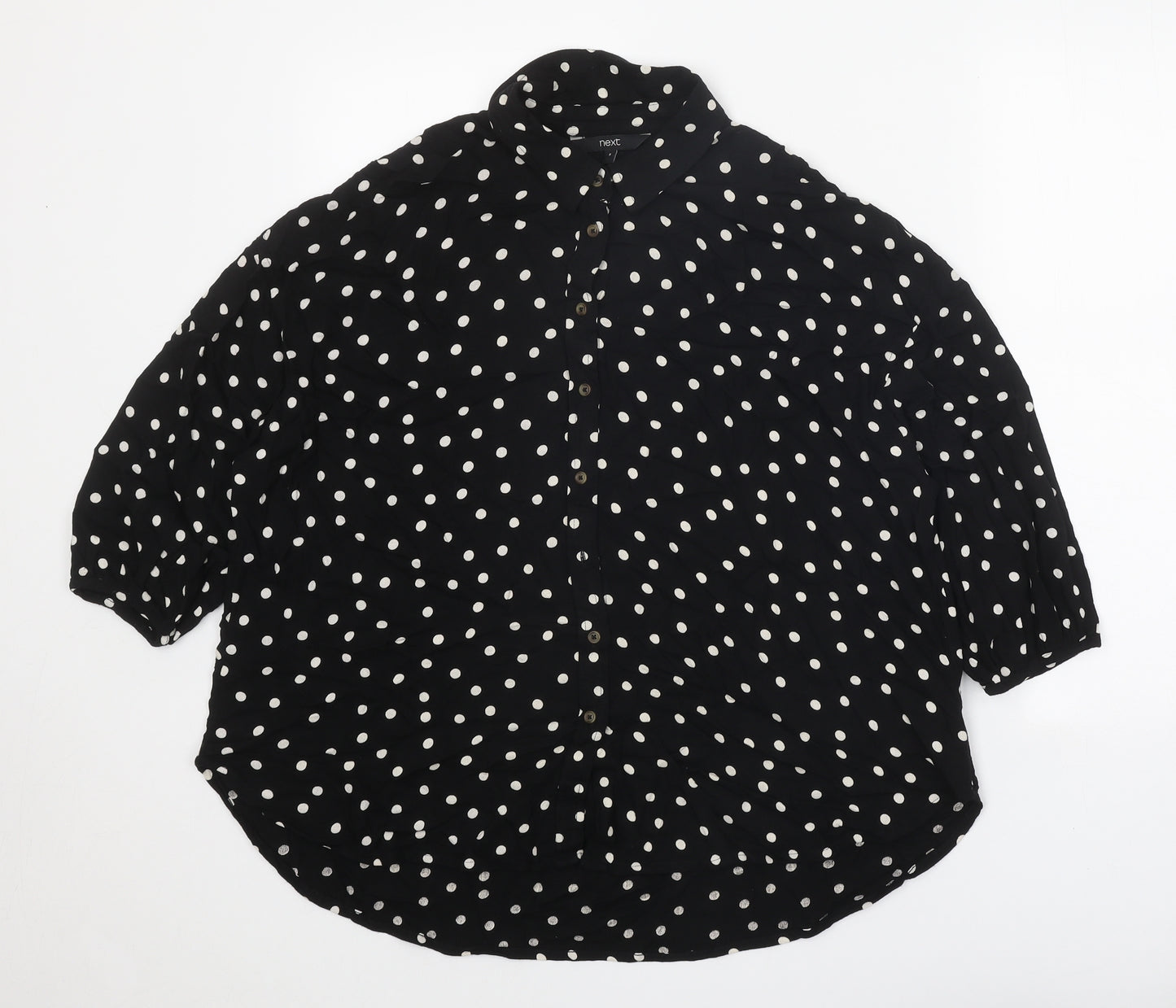 NEXT Womens Black Polka Dot Viscose Basic Button-Up Size 8 Collared