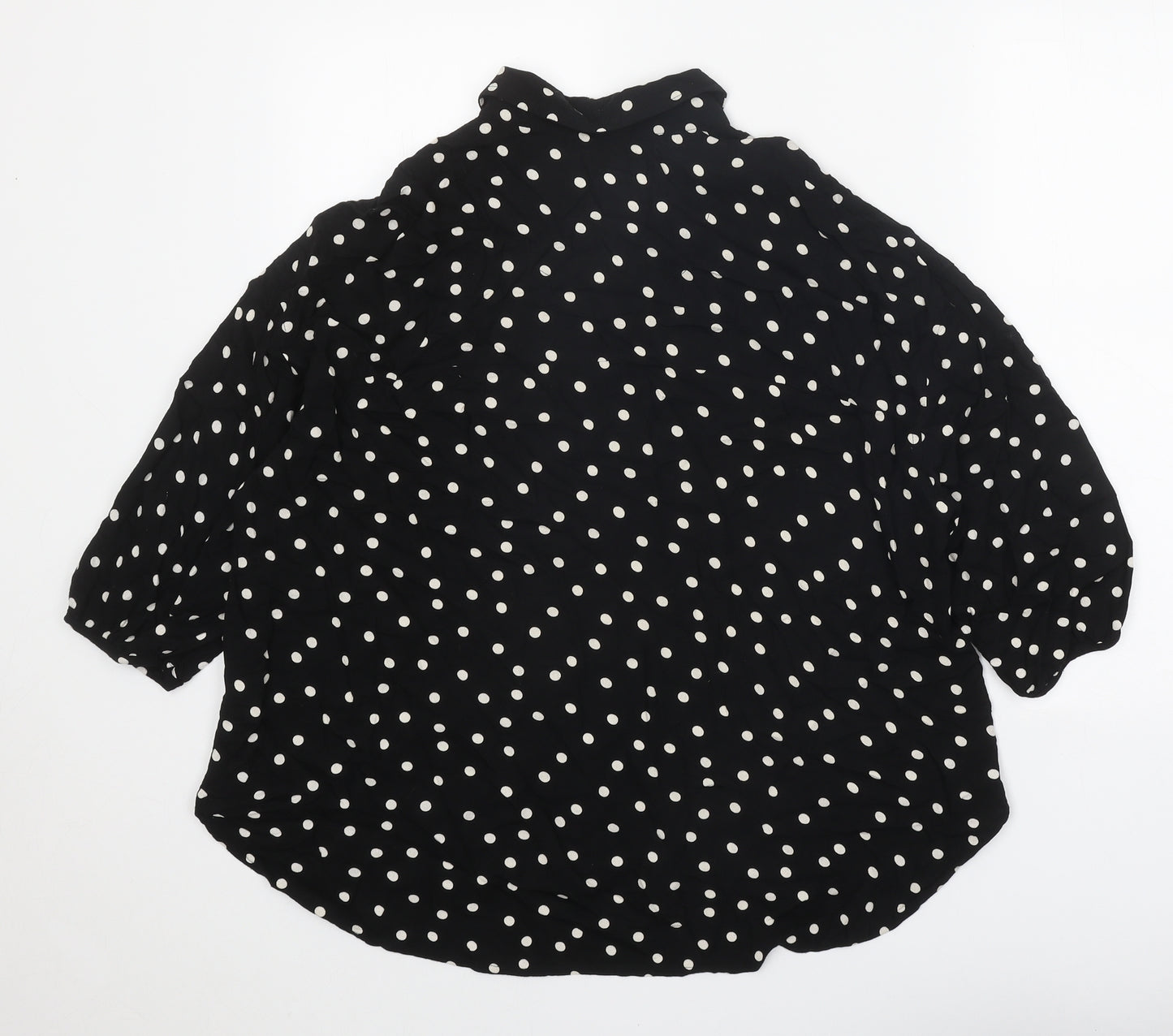 NEXT Womens Black Polka Dot Viscose Basic Button-Up Size 8 Collared