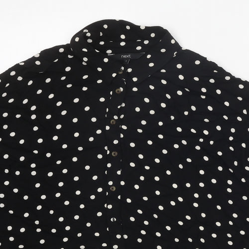 NEXT Womens Black Polka Dot Viscose Basic Button-Up Size 8 Collared