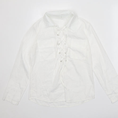 Preworn Womens White Polyester Basic Blouse Size M Collared