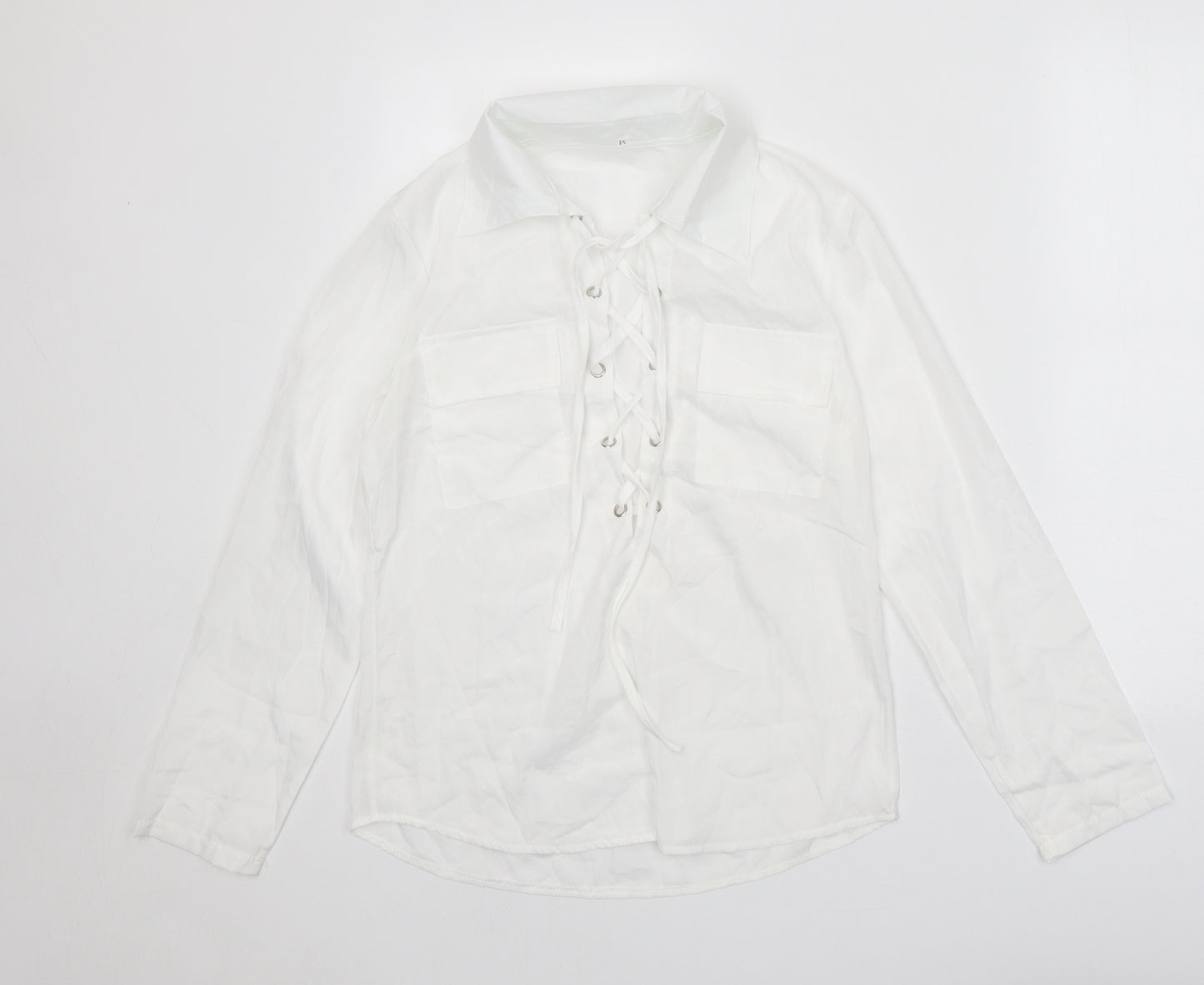 Preworn Womens White Polyester Basic Blouse Size M Collared