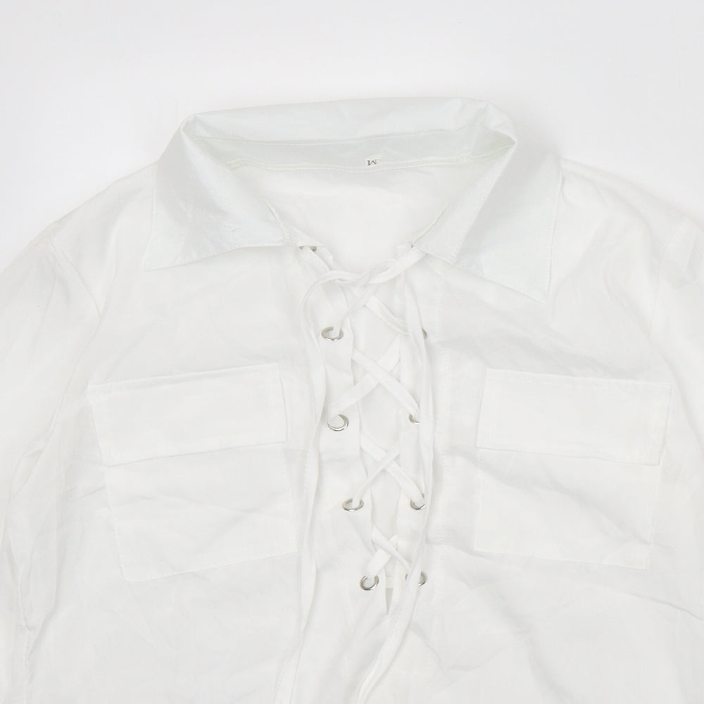Preworn Womens White Polyester Basic Blouse Size M Collared