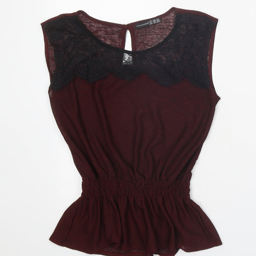Atmosphere Womens Brown Nylon Basic Tank Size 8 Round Neck - Lace Detail