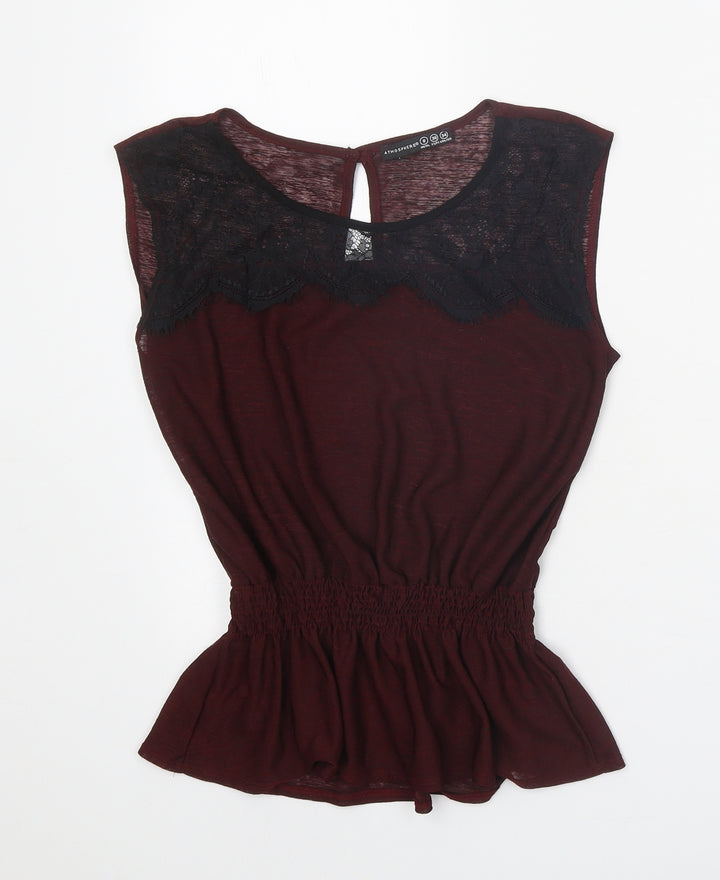 Atmosphere Womens Brown Nylon Basic Tank Size 8 Round Neck - Lace Detail