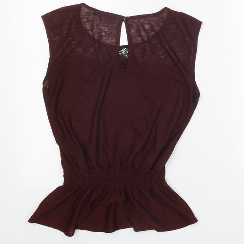 Atmosphere Womens Brown Nylon Basic Tank Size 8 Round Neck - Lace Detail