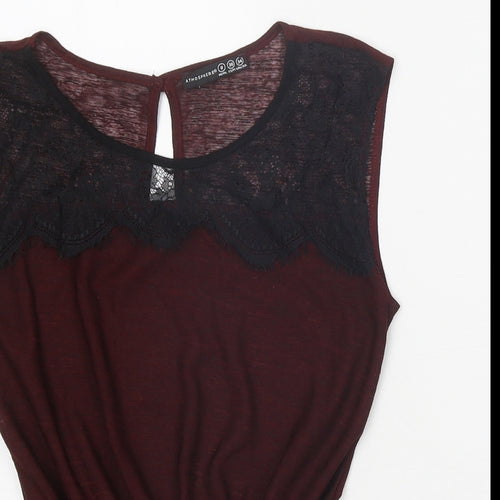 Atmosphere Womens Brown Nylon Basic Tank Size 8 Round Neck - Lace Detail
