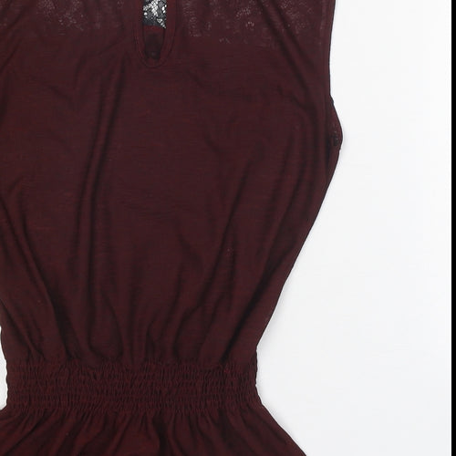 Atmosphere Womens Brown Nylon Basic Tank Size 8 Round Neck - Lace Detail
