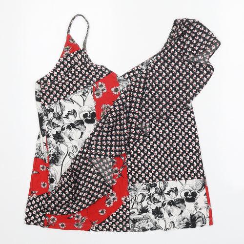 NEXT Womens Red Geometric Viscose Basic Tank Size 12 V-Neck
