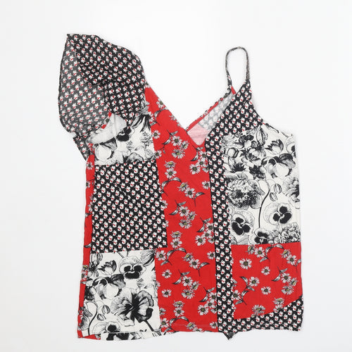 NEXT Womens Red Geometric Viscose Basic Tank Size 12 V-Neck
