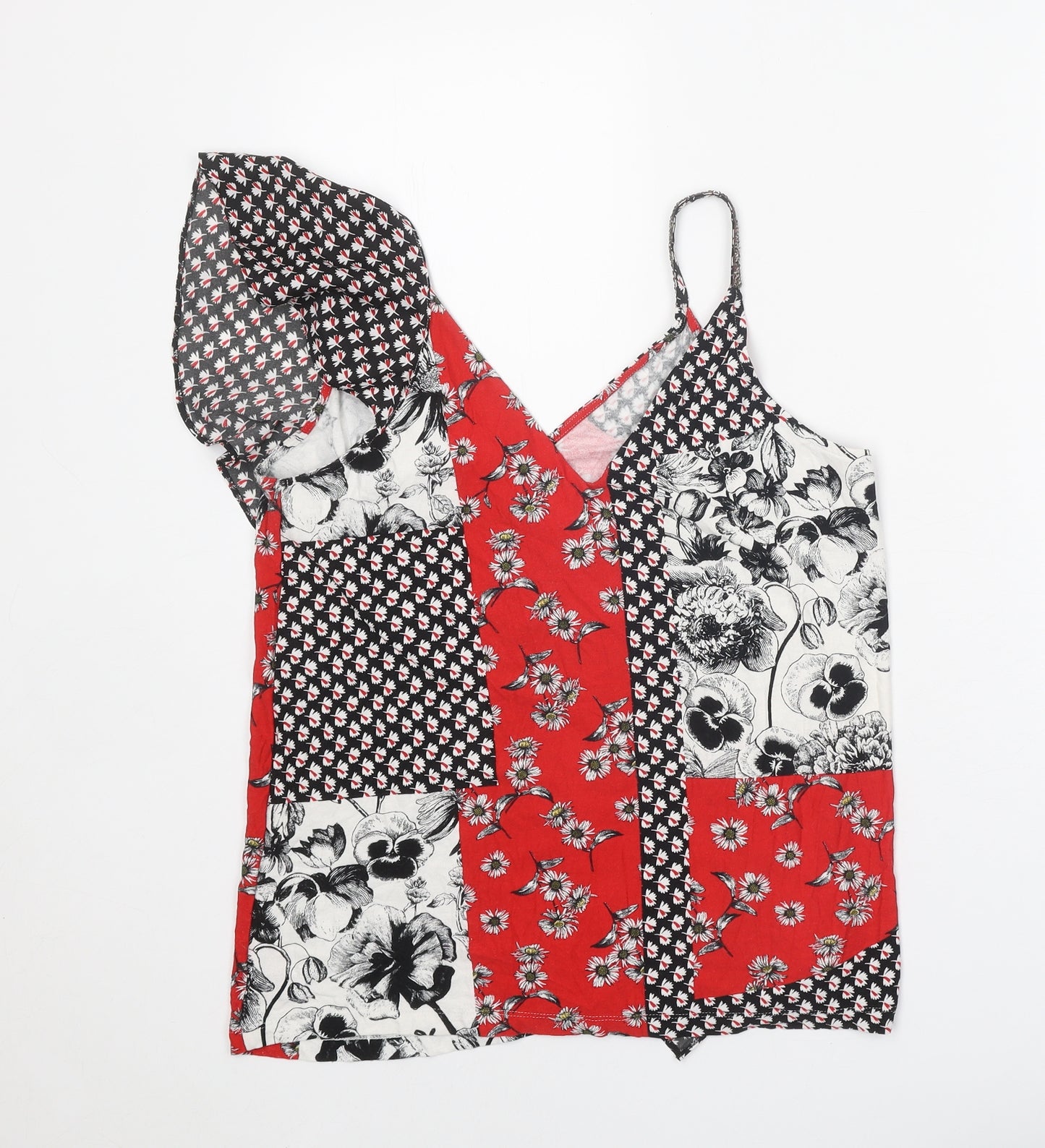 NEXT Womens Red Geometric Viscose Basic Tank Size 12 V-Neck
