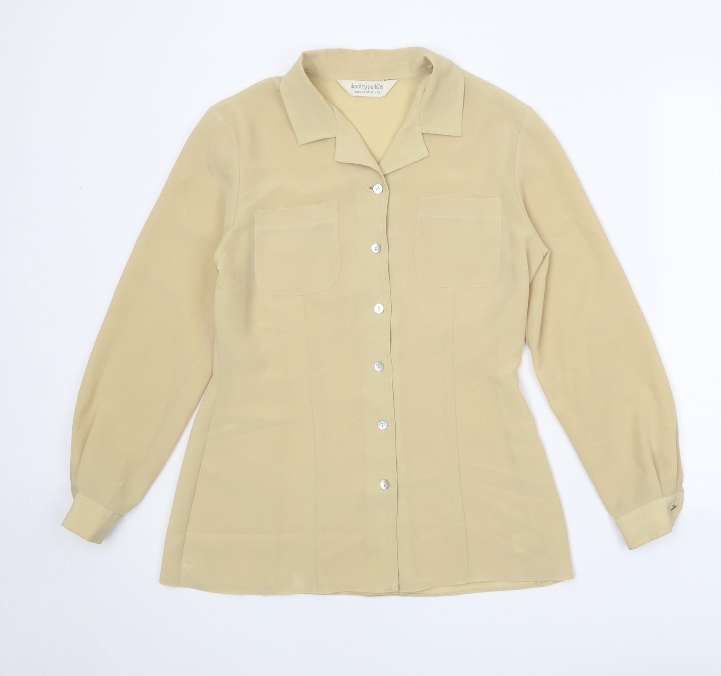 Dorothy Perkins Womens Yellow Polyester Basic Button-Up Size 12 Collared