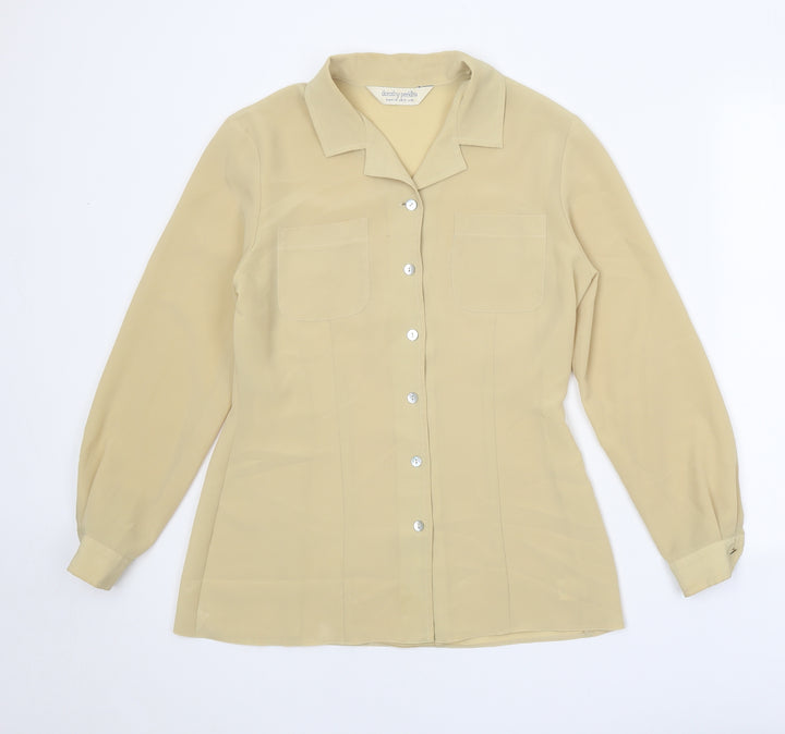 Dorothy Perkins Womens Yellow Polyester Basic Button-Up Size 12 Collared