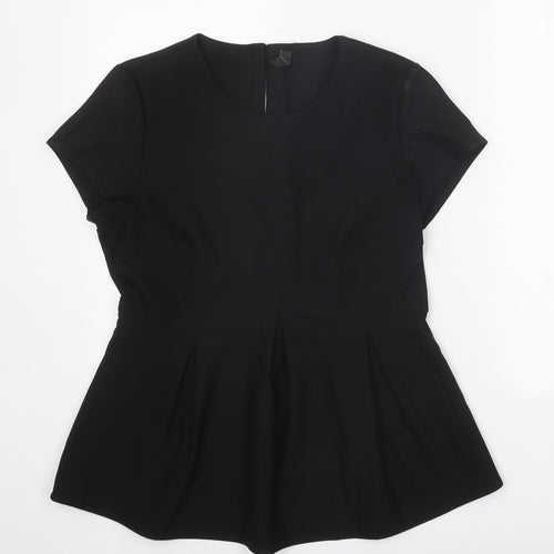 YAS Womens Black Polyester Basic T-Shirt Size 12 Round Neck