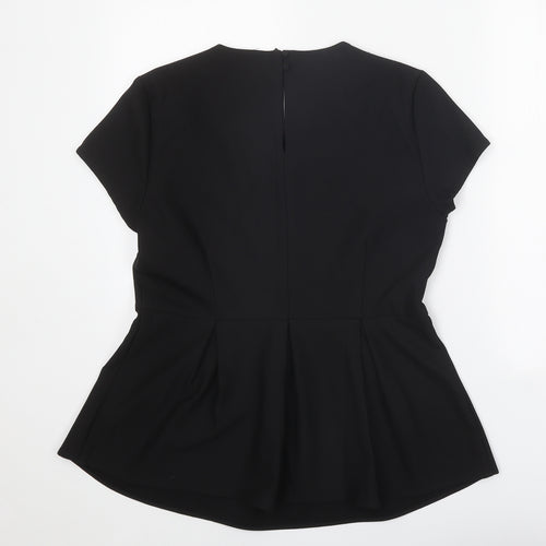 YAS Womens Black Polyester Basic T-Shirt Size 12 Round Neck
