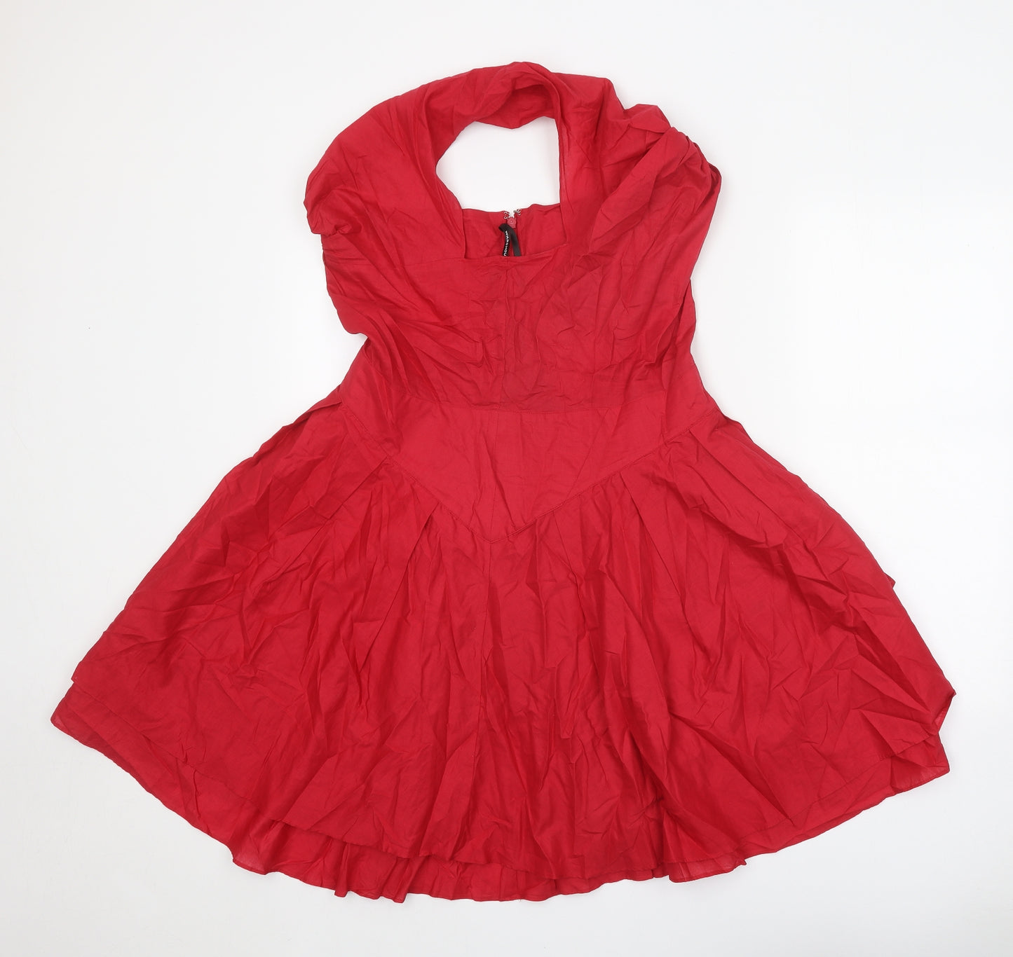 Warehouse Womens Red 100% Cotton Fit & Flare Size 14 Halter Zip